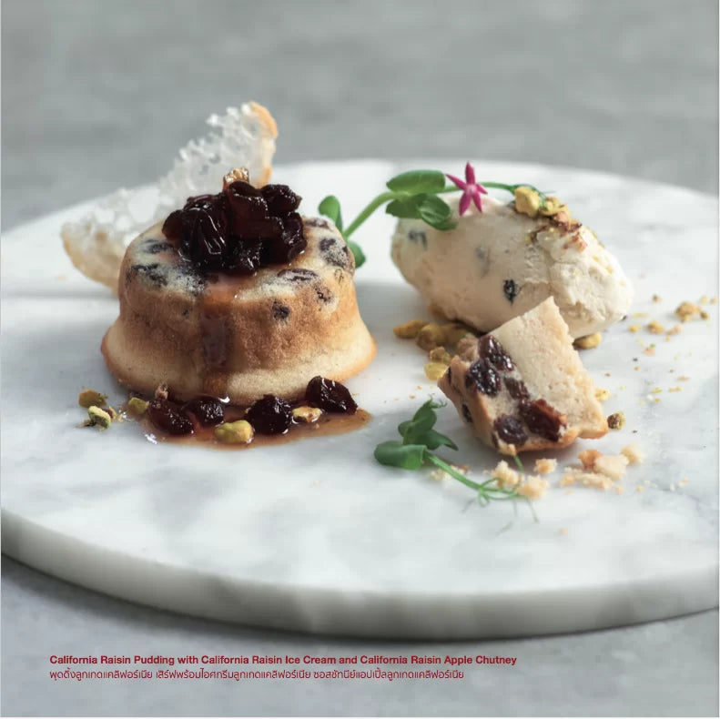 California Raisin Pudding with California Raisin Ice Cream and California Raisin Apple Chutney